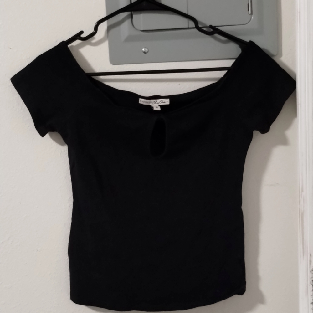Express Black Off Shoulder Peek A Boo Shirt